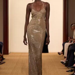 ISO Ralph Lauren Collection FW24 Fall 2024 Presling Taupe Crystal Dress